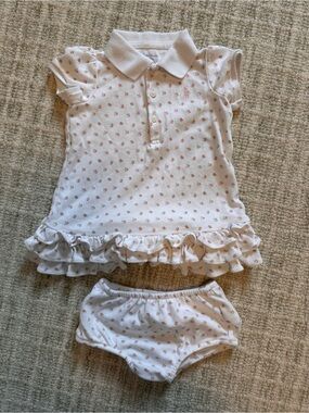 Ralph Lauren White Polo Dress Set with Pink Floral Print -9-12 month